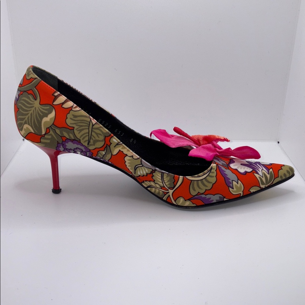 CASADEI Maui Italian Made Pumps Heels Stiletto Leather Sole 8.5 Floral Tropical - Picture 3 of 10